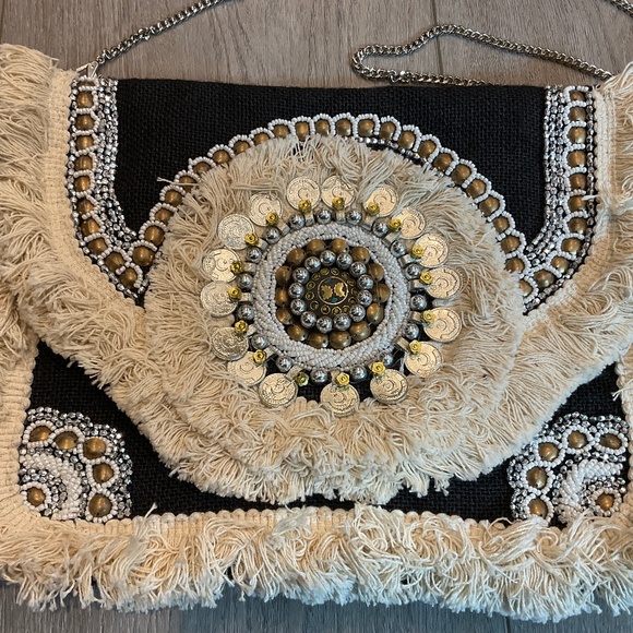 Bohemian Chic Crossbody Bag in Black and Cream - Picture 2 of 13